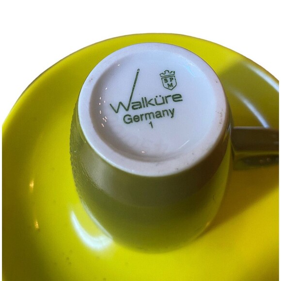Walkure Germany 3 Demitasse Cups & Saucers Green Lime Speckling - Picture 3 of 6